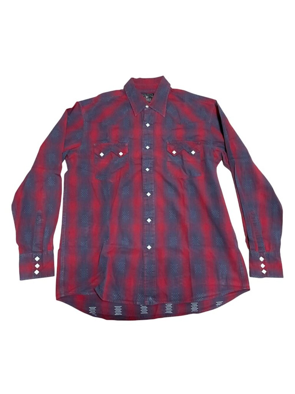 Lucky Brand Pearl Snap Western Shirt Sz M Red Blue Gray 100% Cotton Long Sleeve